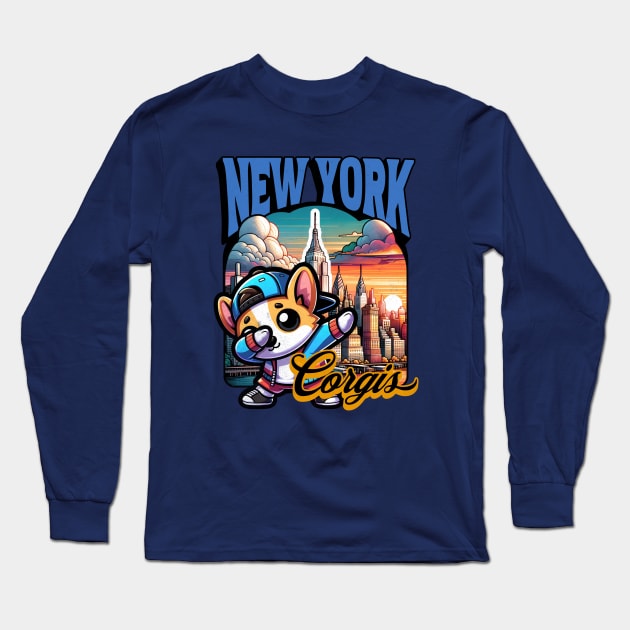 New York Funny Corgi Dabbing Long Sleeve T-Shirt by alcoshirts